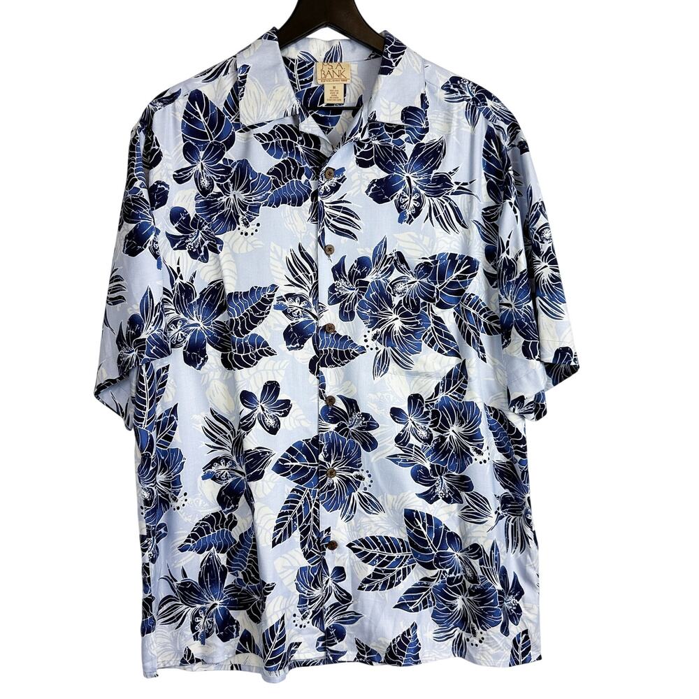Jos. A. Bank Mens 100% Silk Blue Floral Hawaiian Button Up Shirt - M